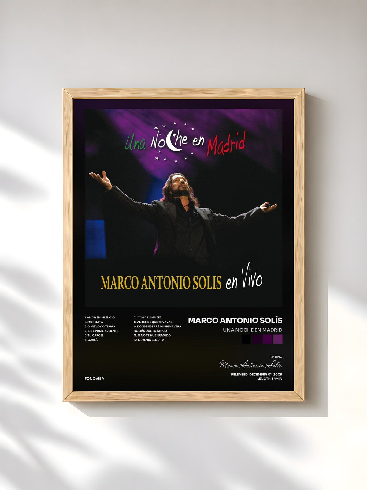 #bois Tableau de l'album Una Noche En Madrid de Marco Antonio Solís, cadre en bois brut, imprimé et encadré en France