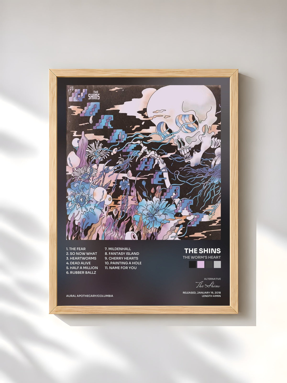 #bois Tableau de l'album The Worm's Heart de The Shins, cadre en bois brut, imprimé et encadré en France