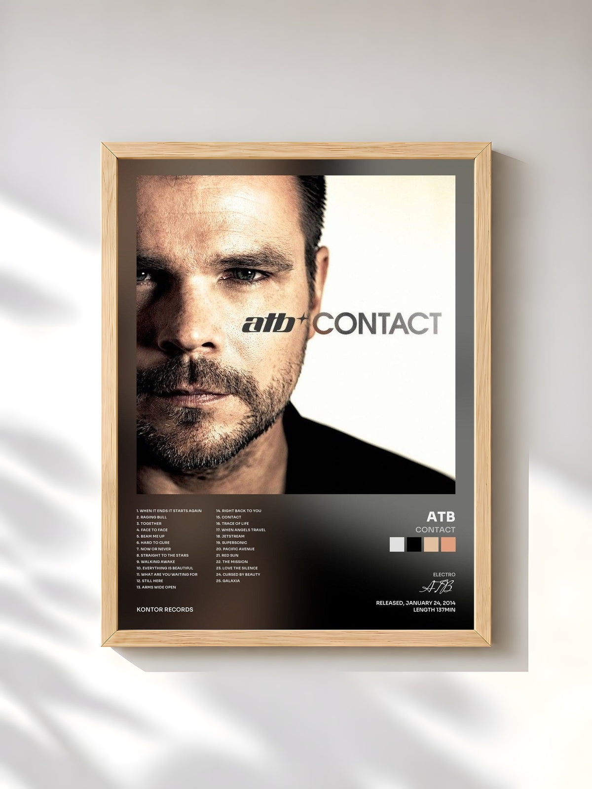 #bois Tableau de l'album Contact de ATB, cadre en bois brut, imprimé et encadré en France