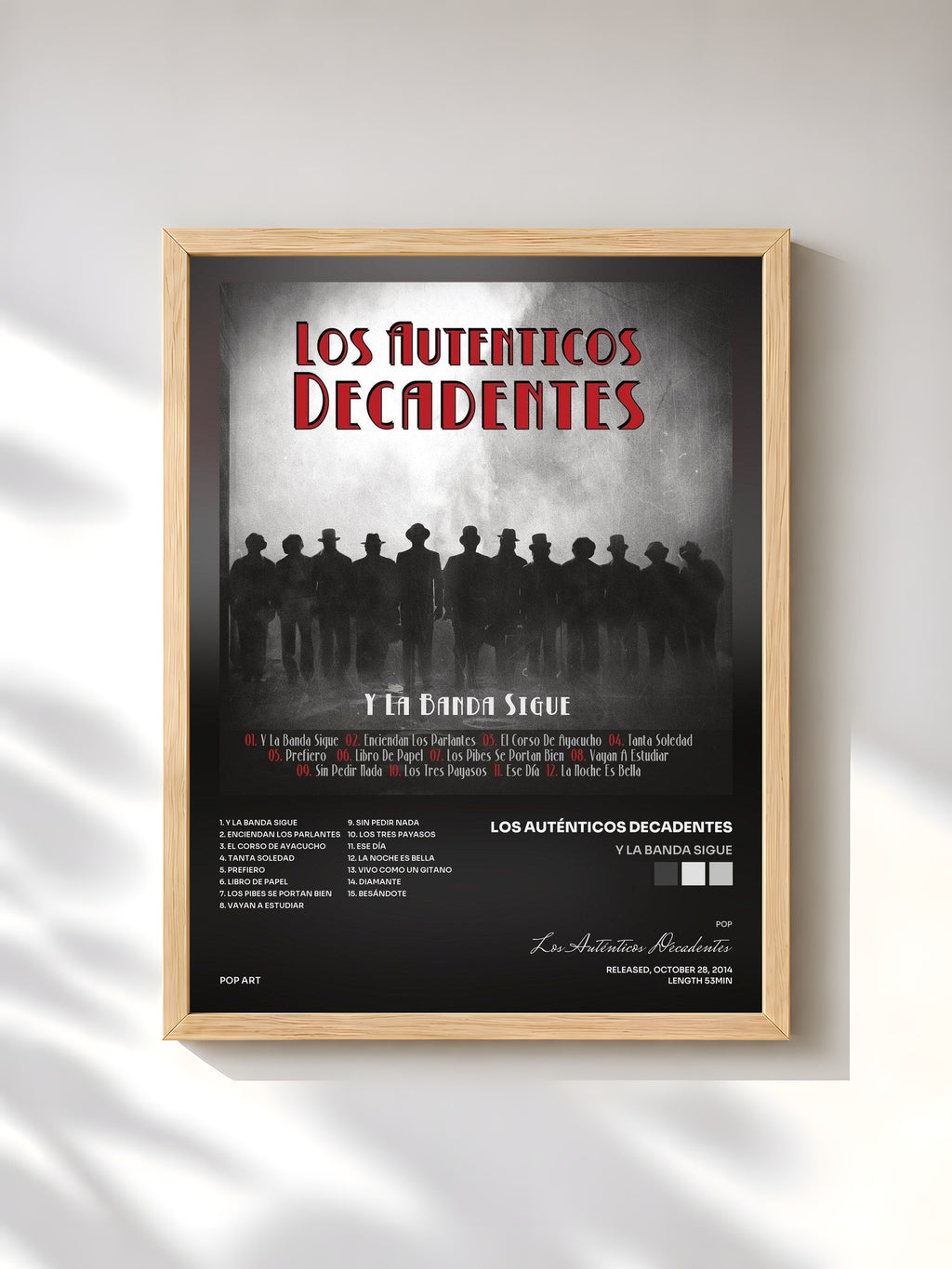 #bois Tableau de l'album Y la Banda Sigue de Los Auténticos Decadentes, cadre en bois brut, imprimé et encadré en France