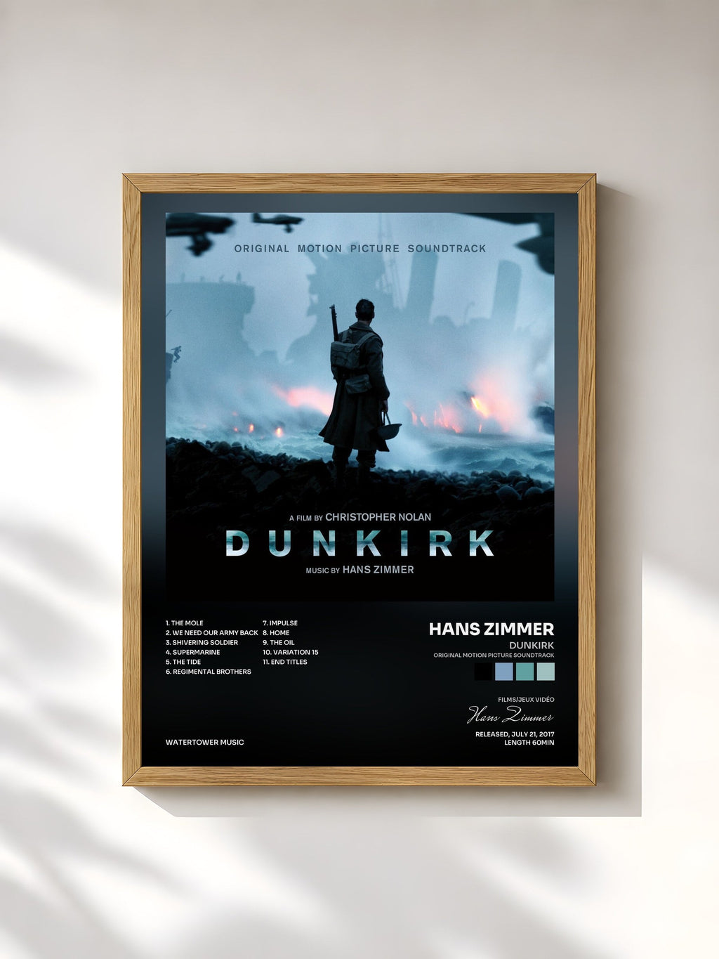 #bois Tableau de l'album Dunkirk (Original Motion Picture Soundtrack) de Hans Zimmer, cadre en bois brut, imprimé et encadré en France