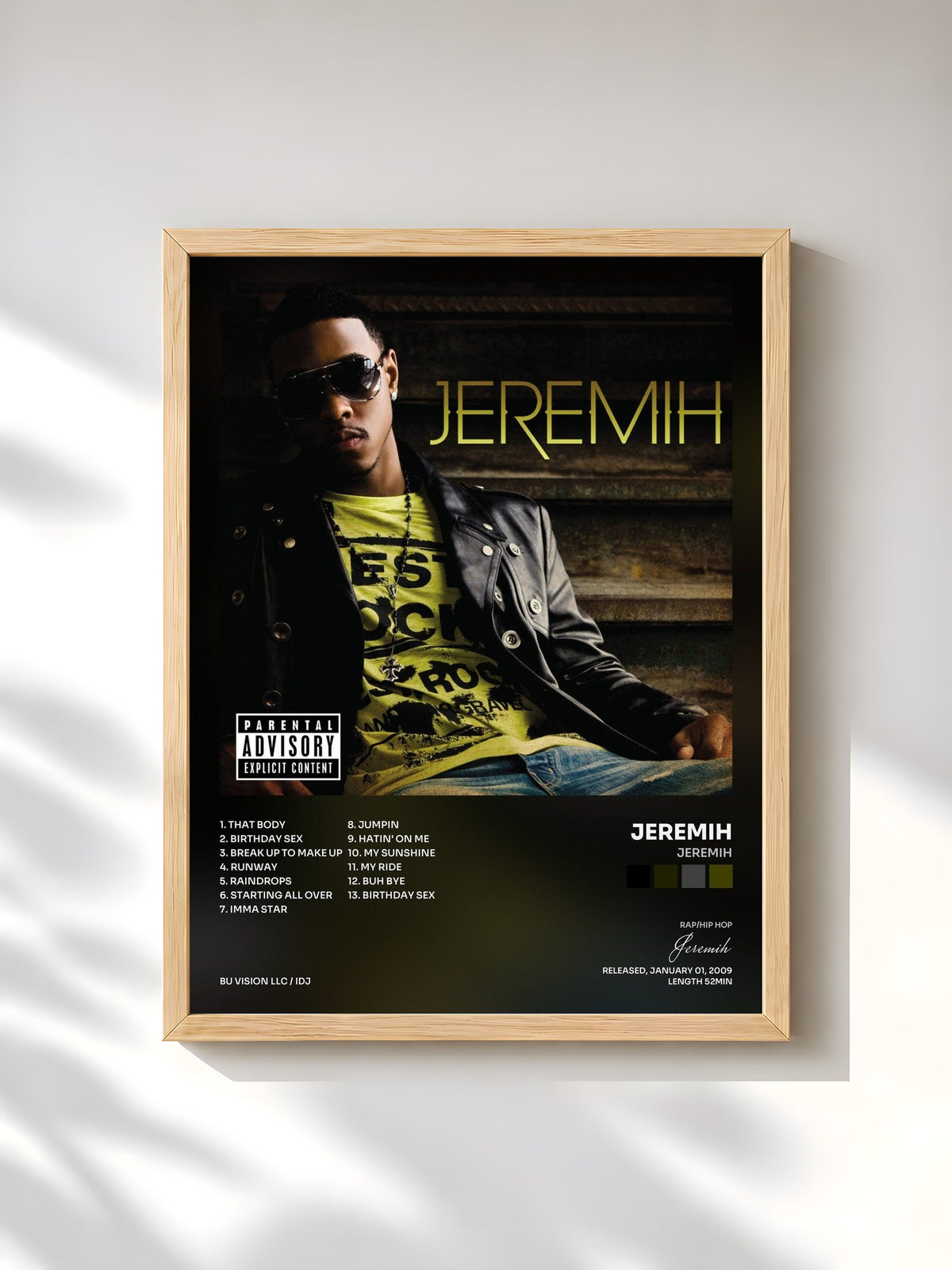#bois Tableau de l'album Jeremih de Jeremih, cadre en bois brut, imprimé et encadré en France