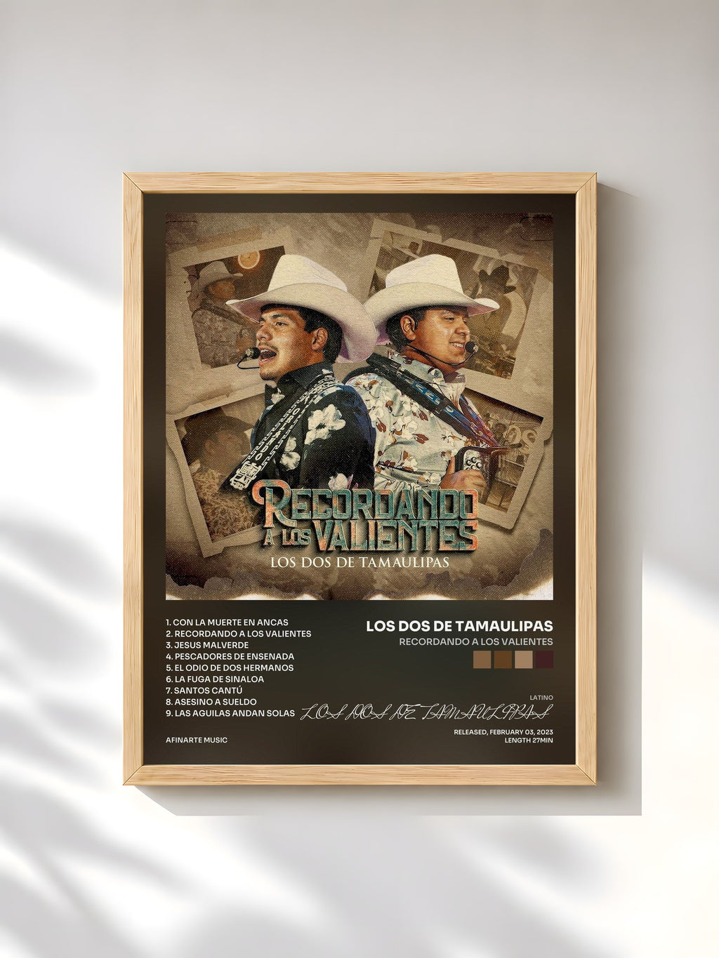 #bois Tableau de l'album Recordando A Los Valientes de LOS DOS DE TAMAULIPAS, cadre en bois brut, imprimé et encadré en France