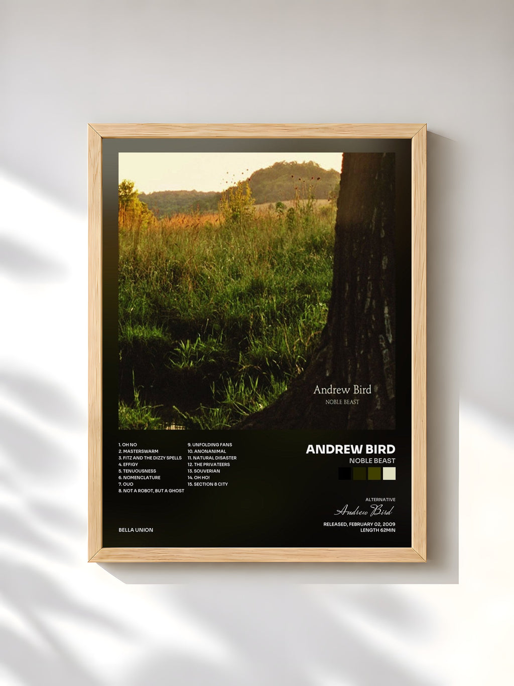 #bois Tableau de l'album Noble Beast de Andrew Bird, cadre en bois brut, imprimé et encadré en France