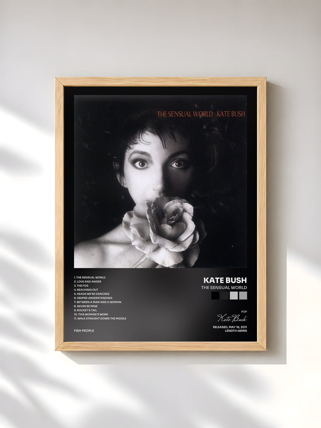 #bois Tableau de l'album The Sensual World de Kate Bush, cadre en bois brut, imprimé et encadré en France