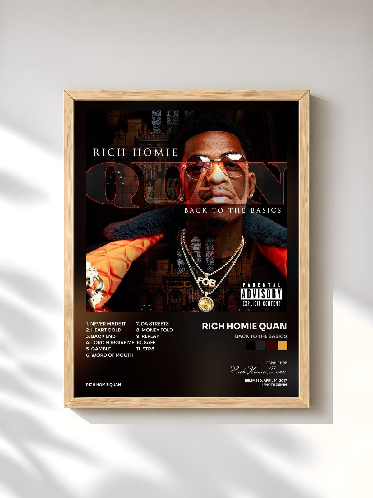 #bois Tableau de l'album Back To The Basics de Rich Homie Quan, cadre en bois brut, imprimé et encadré en France