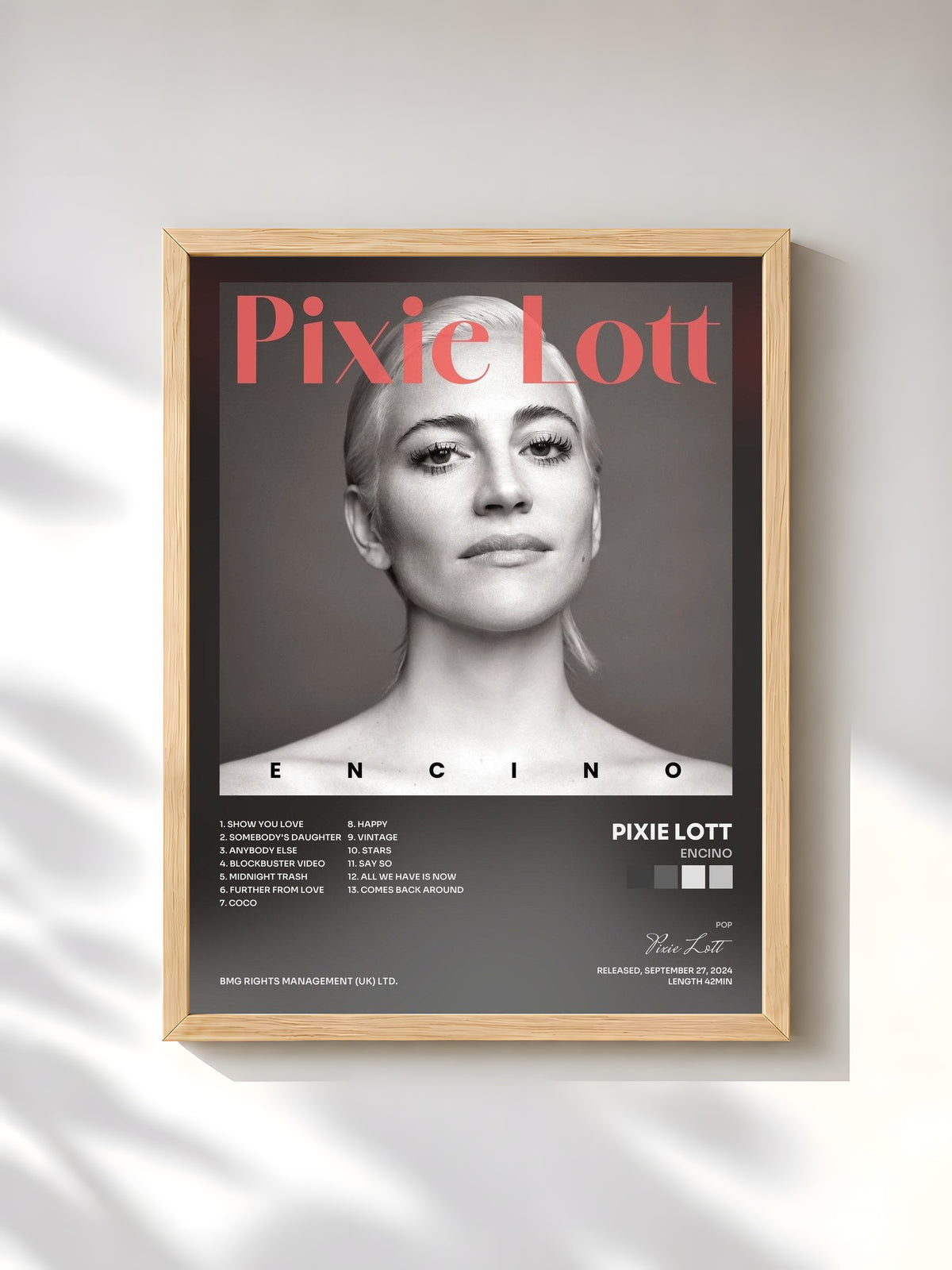 #bois Tableau de l'album Encino de Pixie Lott, cadre en bois brut, imprimé et encadré en France