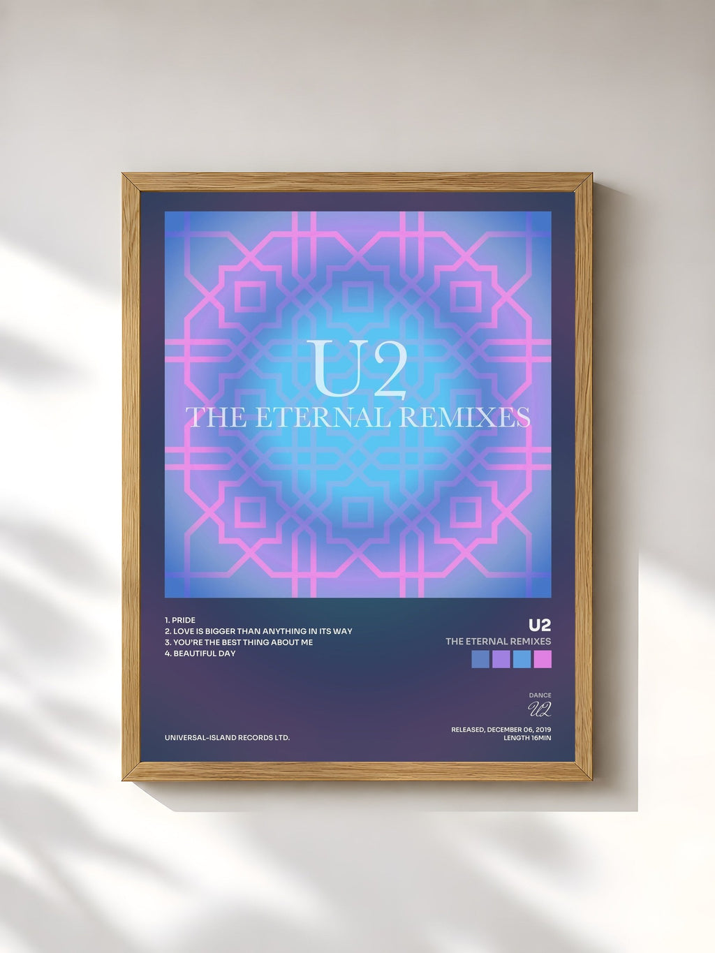 #bois Tableau de l'album The Eternal Remixes de U2, cadre en bois brut, imprimé et encadré en France