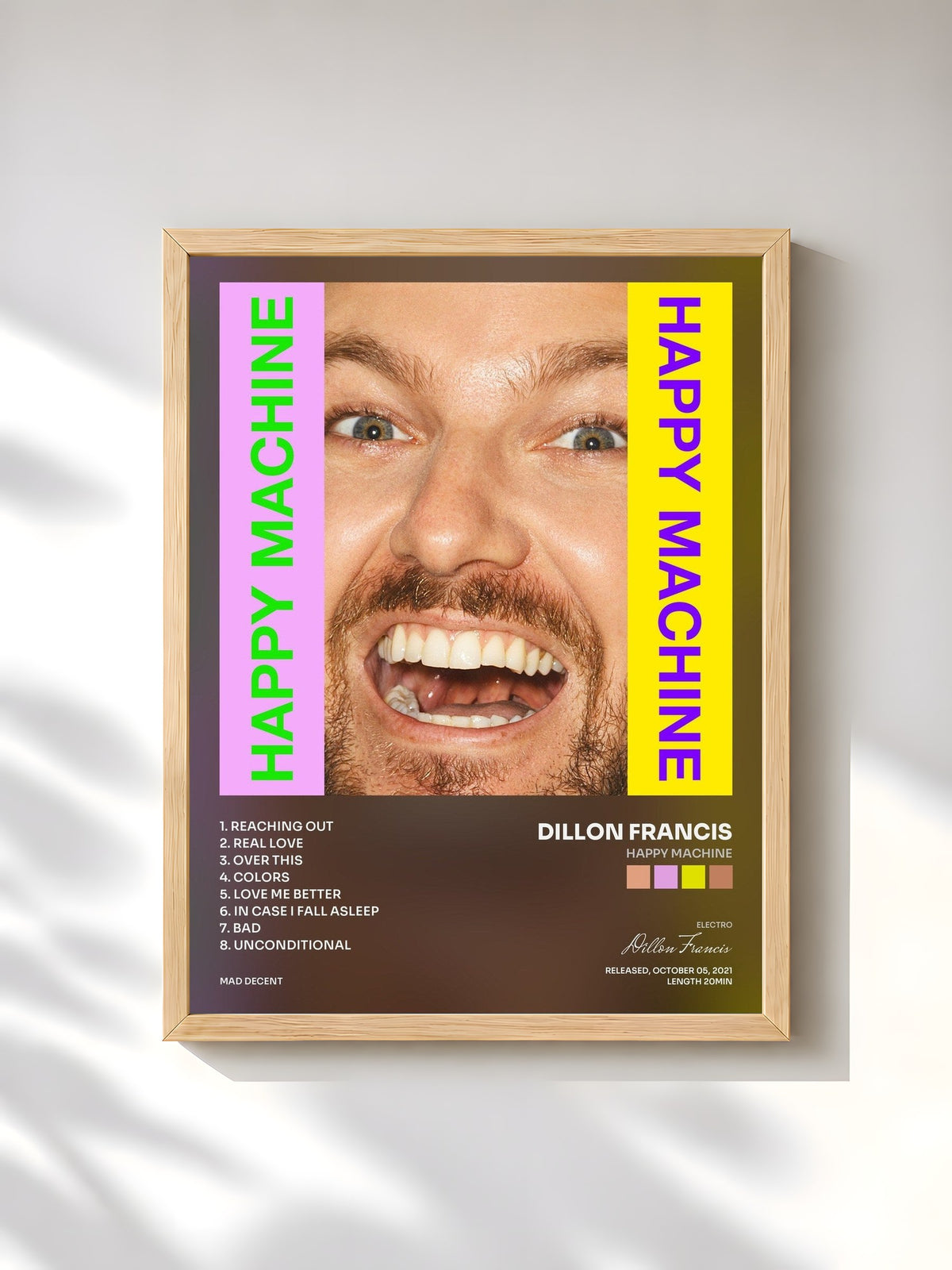 #bois Tableau de l'album Happy Machine de Dillon Francis, cadre en bois brut, imprimé et encadré en France