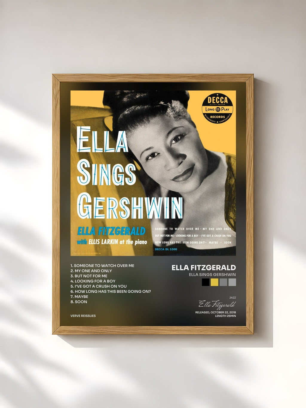 #bois Tableau de l'album Ella Sings Gershwin de Ella Fitzgerald, cadre en bois brut, imprimé et encadré en France