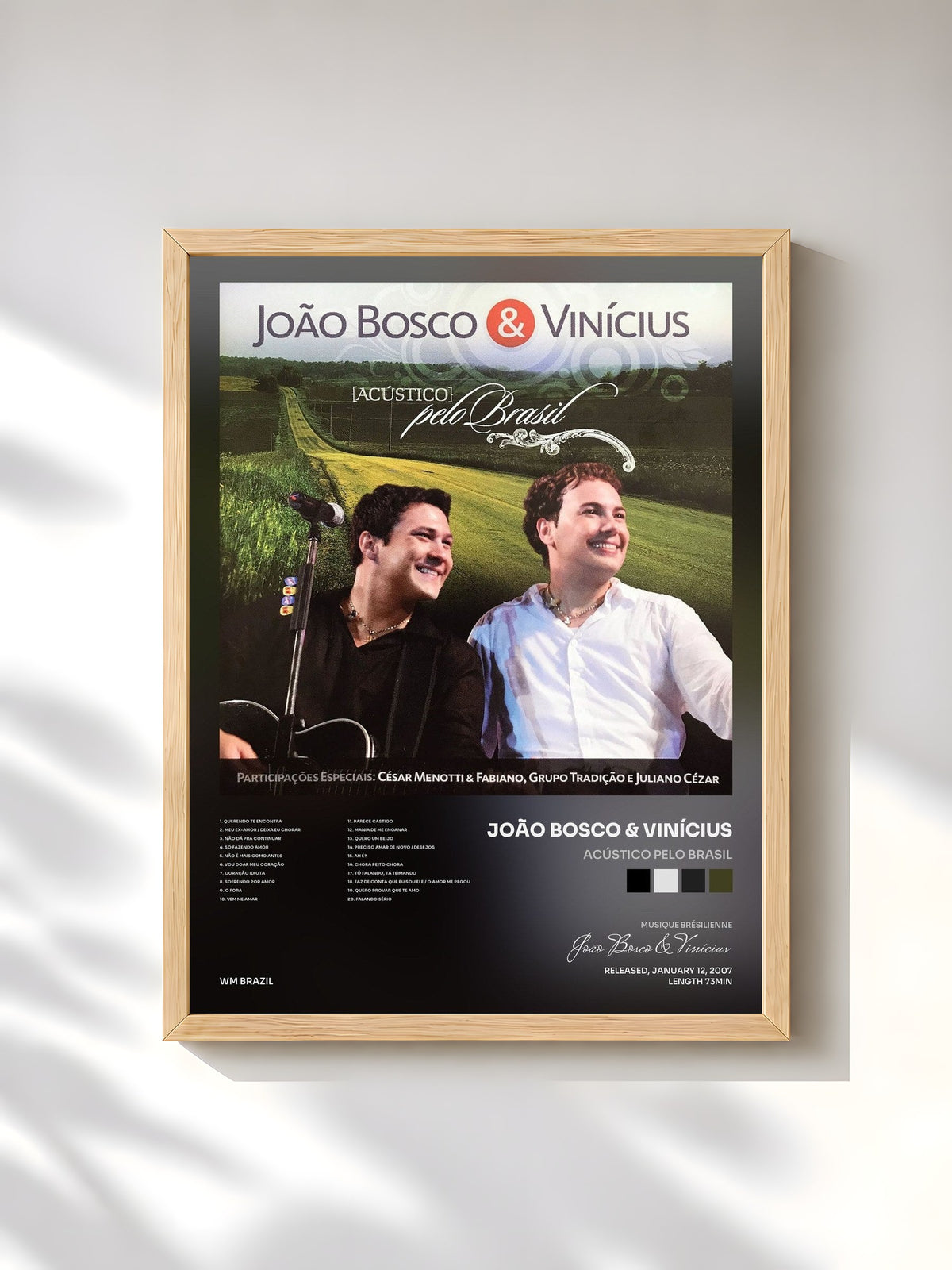 #bois Tableau de l'album Acústico Pelo Brasil de João Bosco & Vinícius, cadre en bois brut, imprimé et encadré en France