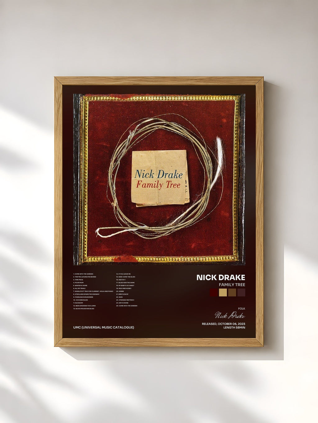 #bois Tableau de l'album Family Tree de Nick Drake, cadre en bois brut, imprimé et encadré en France