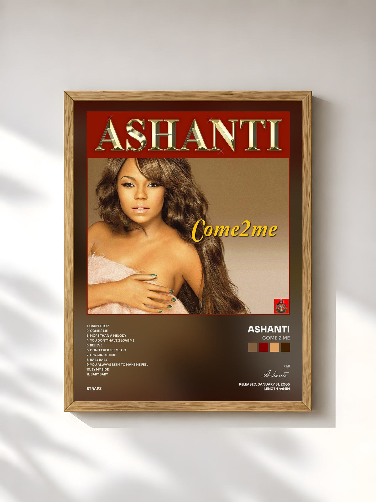 #bois Tableau de l'album Come 2 Me de Ashanti, cadre en bois brut, imprimé et encadré en France