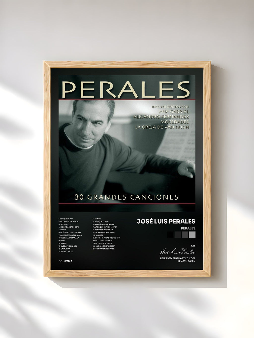 #bois Tableau de l'album Perales de José Luis Perales, cadre en bois brut, imprimé et encadré en France