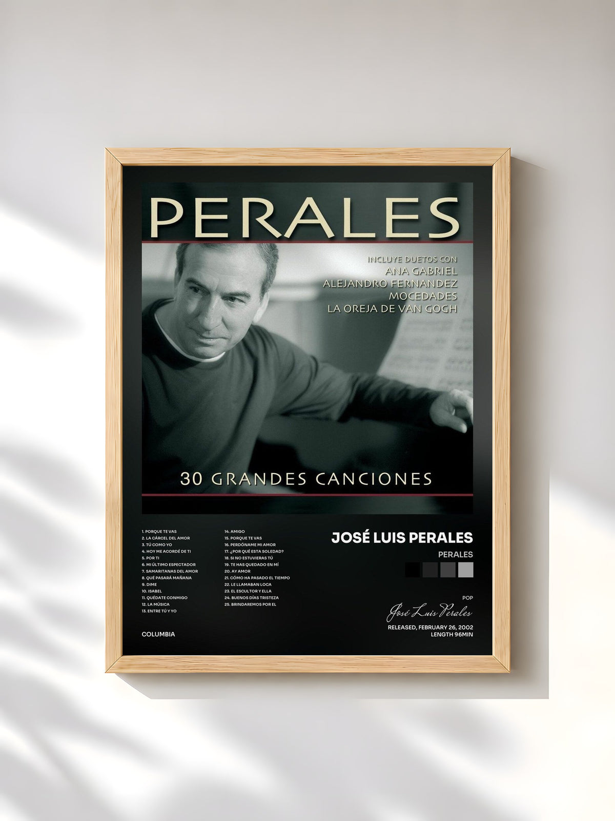 #bois Tableau de l'album Perales de José Luis Perales, cadre en bois brut, imprimé et encadré en France