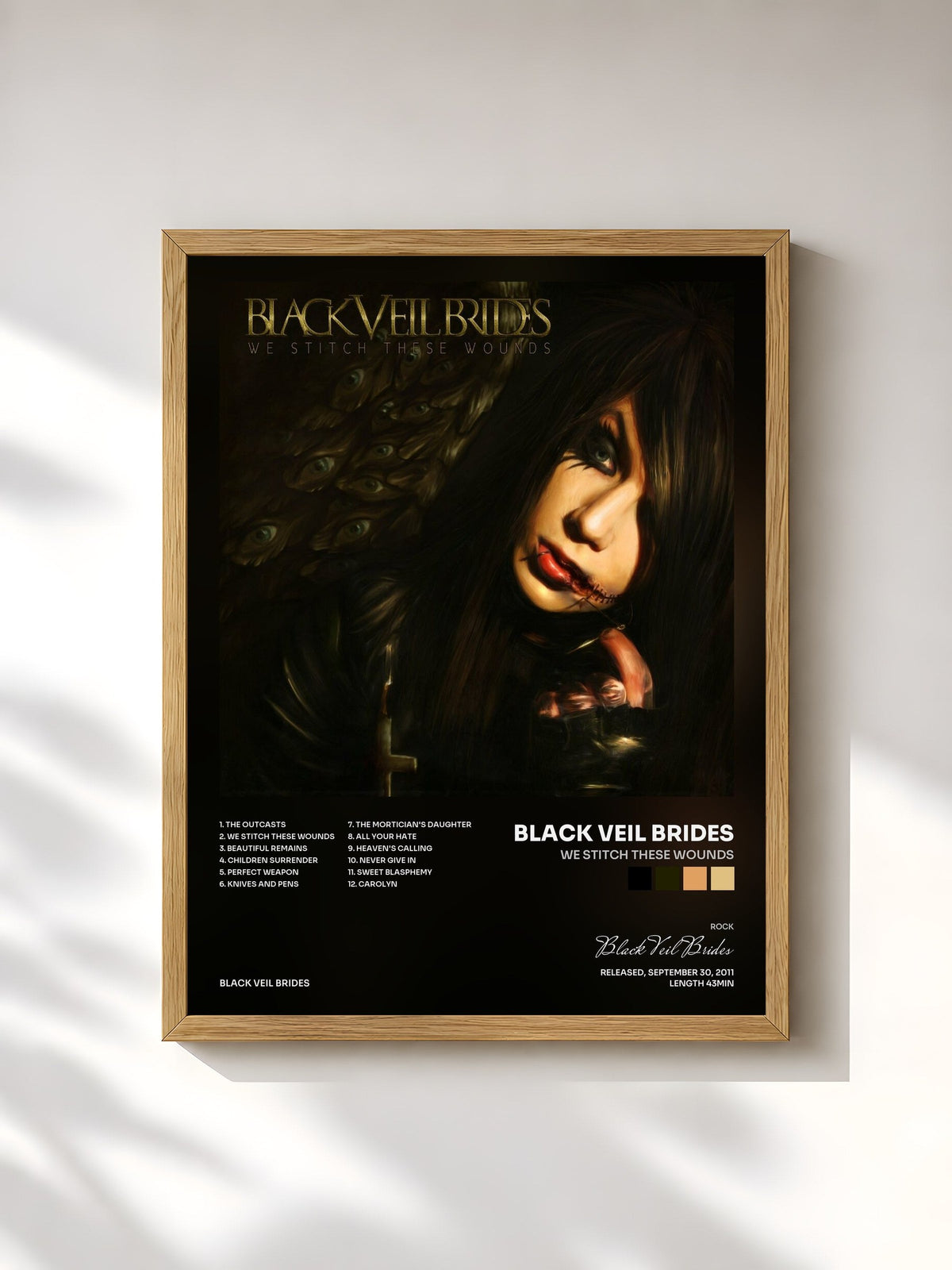 #bois Tableau de l'album We Stitch These Wounds de Black Veil Brides, cadre en bois brut, imprimé et encadré en France