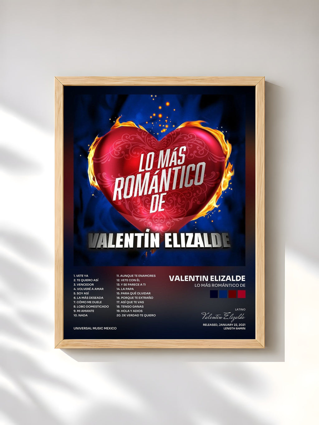 #bois Tableau de l'album Lo Más Romántico De de Valentin Elizalde, cadre en bois brut, imprimé et encadré en France