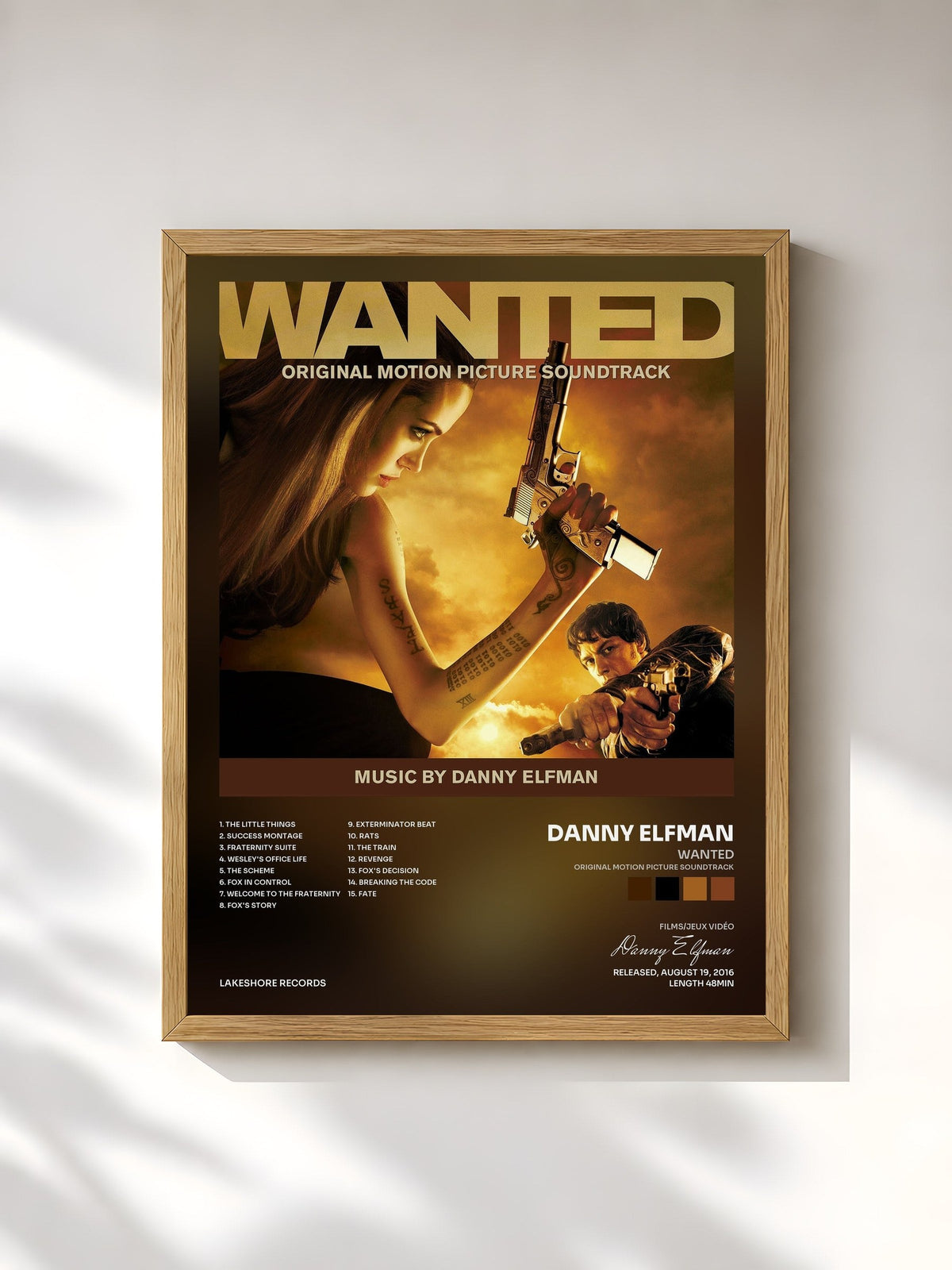 #bois Tableau de l'album Wanted (Original Motion Picture Soundtrack) de Danny Elfman, cadre en bois brut, imprimé et encadré en France