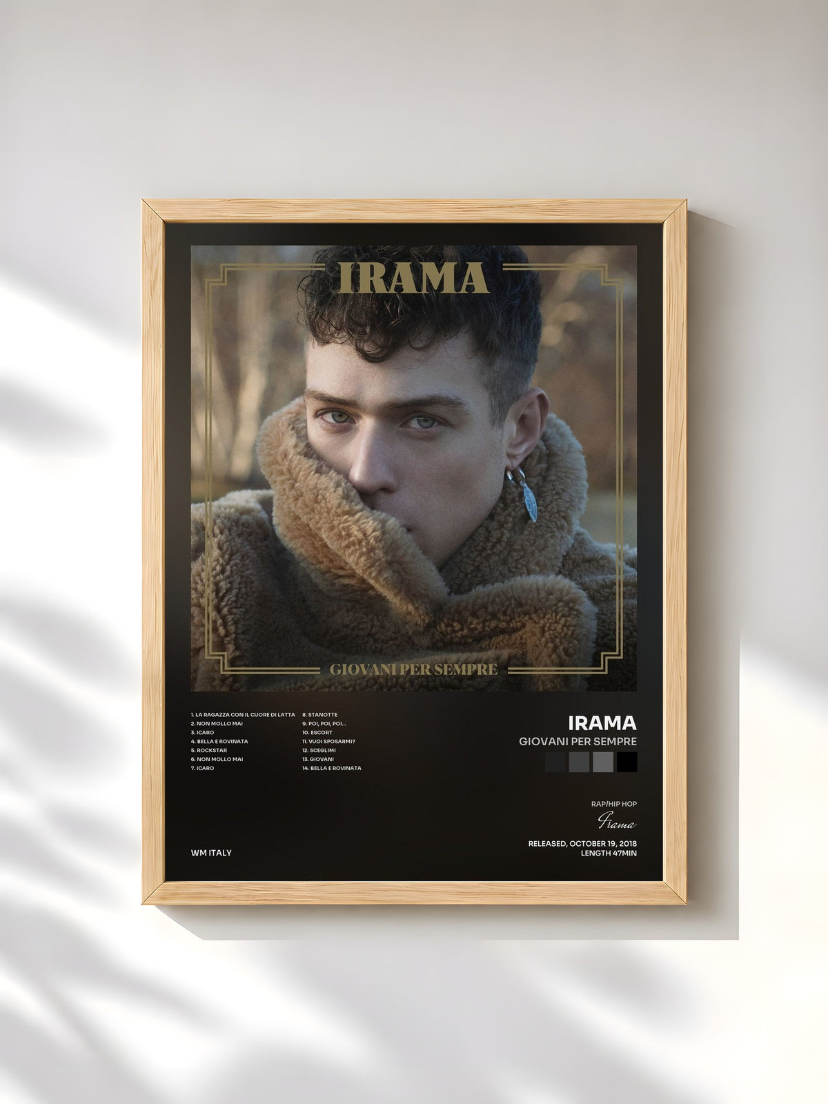 #bois Tableau de l'album Giovani per sempre de Irama, cadre en bois brut, imprimé et encadré en France