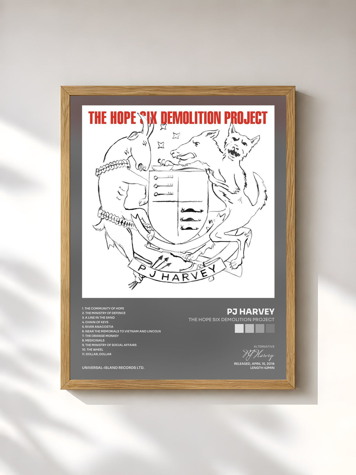 #bois Tableau de l'album The Hope Six Demolition Project de PJ Harvey, cadre en bois brut, imprimé et encadré en France