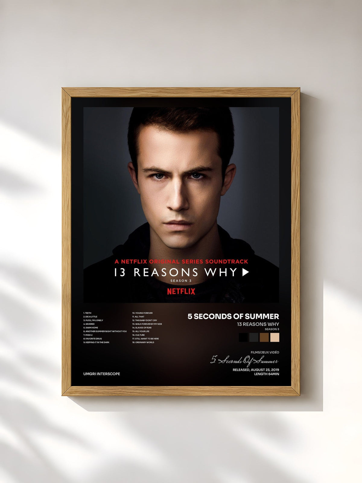 #bois Tableau de l'album 13 Reasons Why (Season 3) de 5 Seconds Of Summer, cadre en bois brut, imprimé et encadré en France