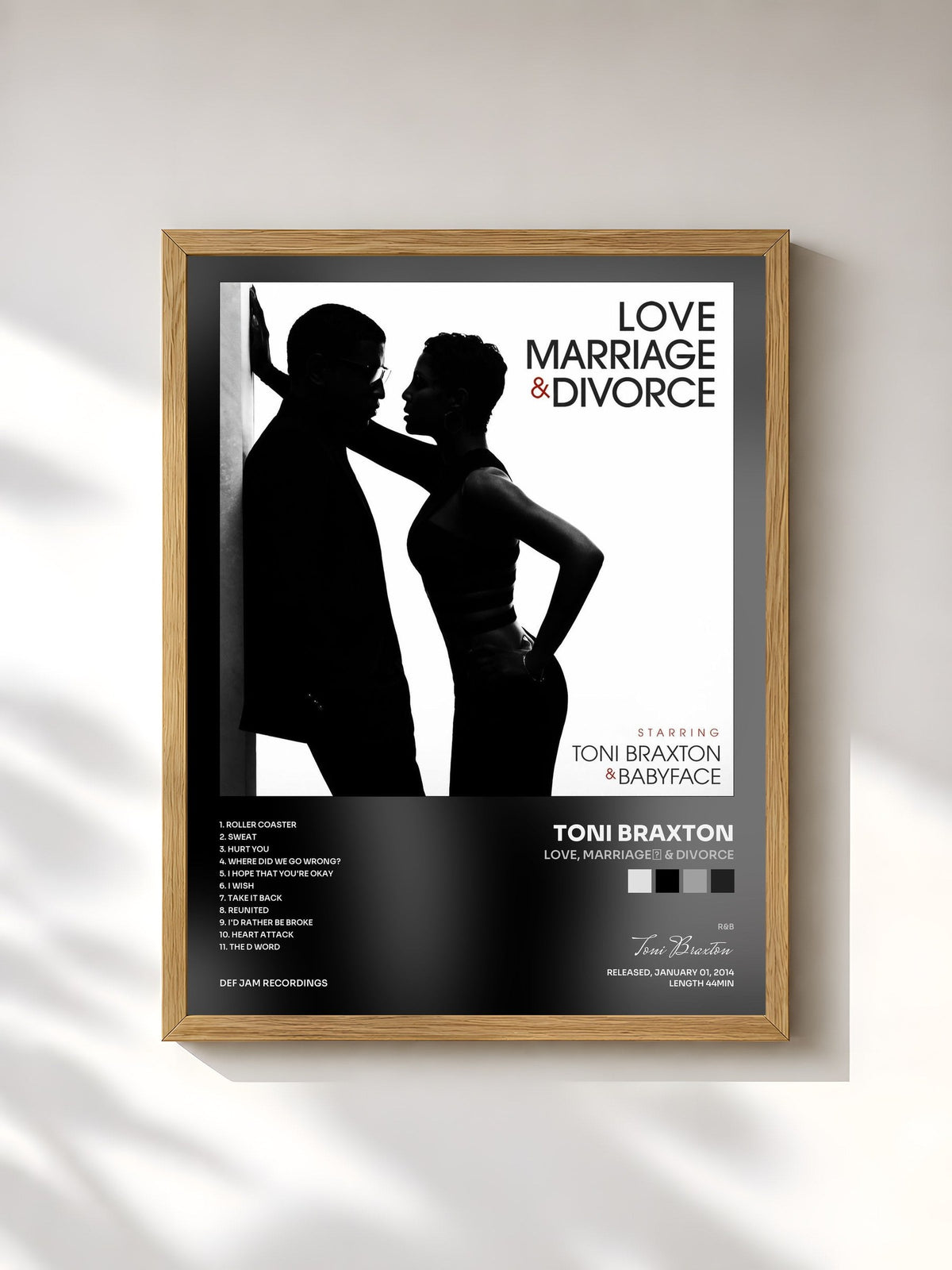 #bois Tableau de l'album Love, Marriage‎ & Divorce de Toni Braxton, cadre en bois brut, imprimé et encadré en France