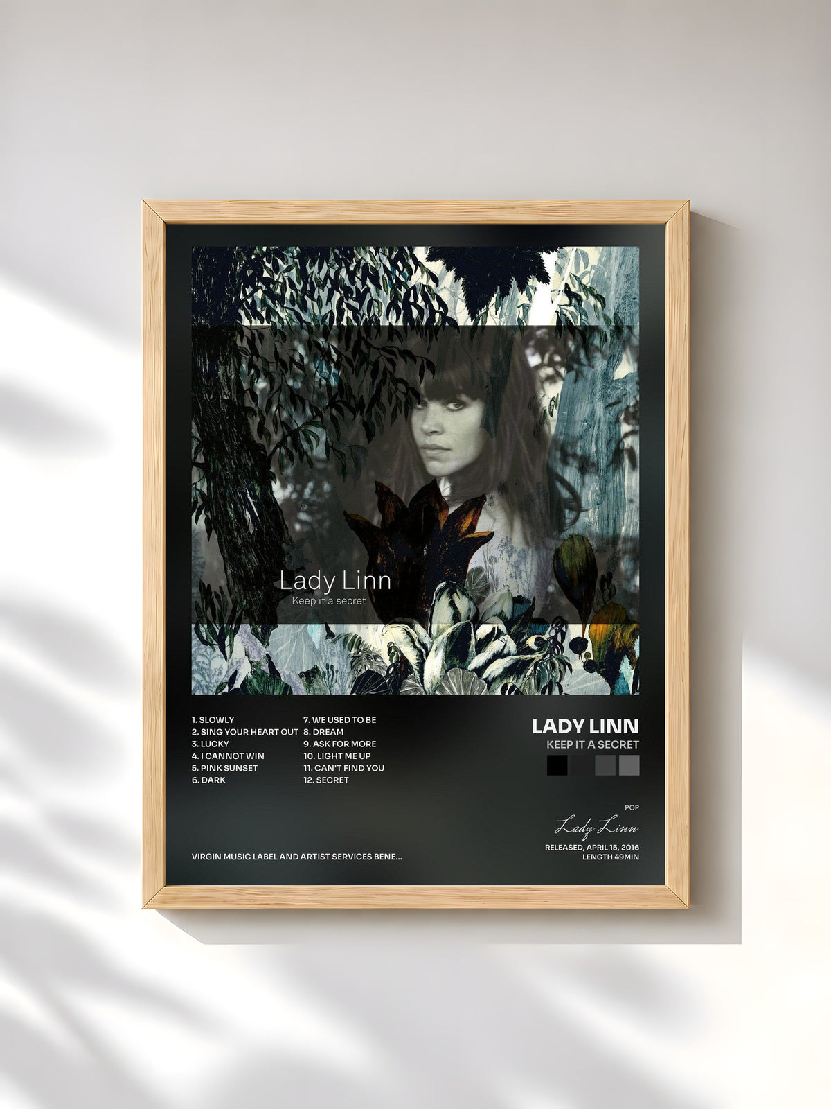#bois Tableau de l'album Keep It A Secret de Lady Linn, cadre en bois brut, imprimé et encadré en France