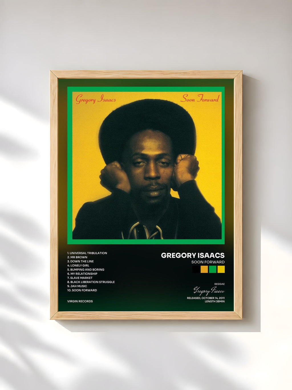 #bois Tableau de l'album Soon Forward de Gregory Isaacs, cadre en bois brut, imprimé et encadré en France