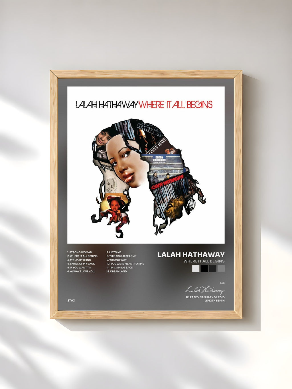 #bois Tableau de l'album Where It All Begins de Lalah Hathaway, cadre en bois brut, imprimé et encadré en France
