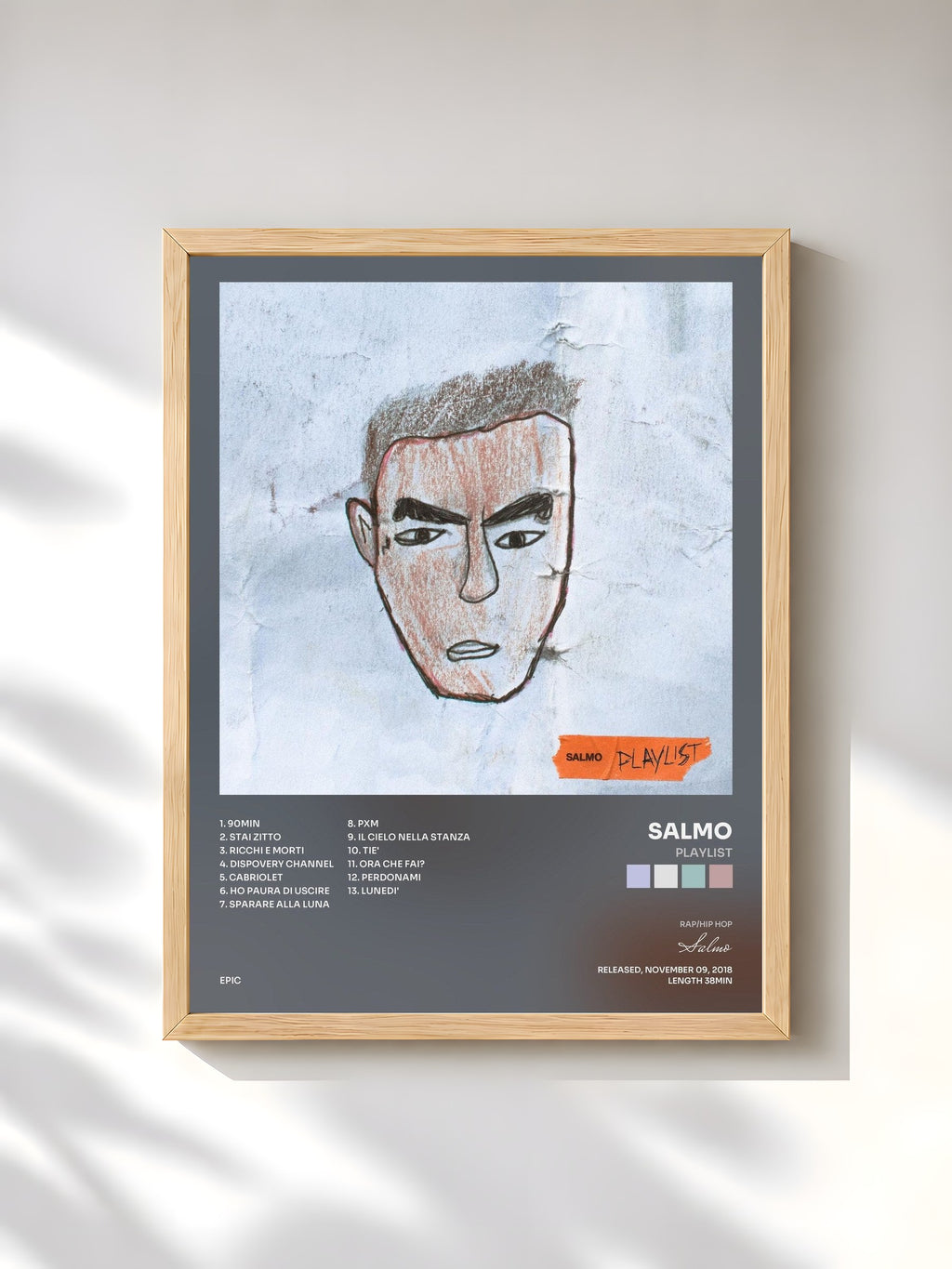 #bois Tableau de l'album Playlist de Salmo, cadre en bois brut, imprimé et encadré en France