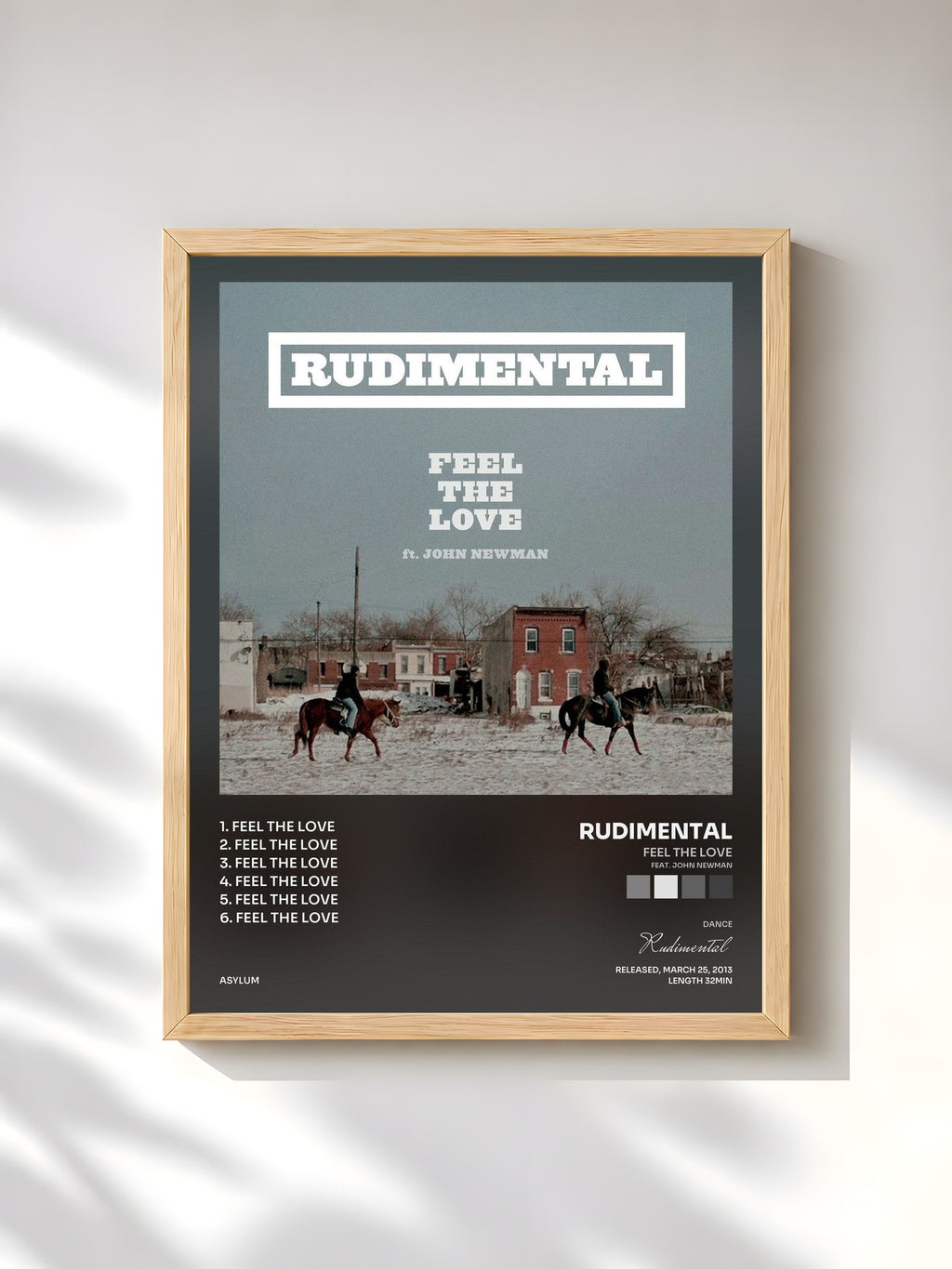 #bois Tableau de l'album Feel the Love (feat. John Newman) de Rudimental, cadre en bois brut, imprimé et encadré en France