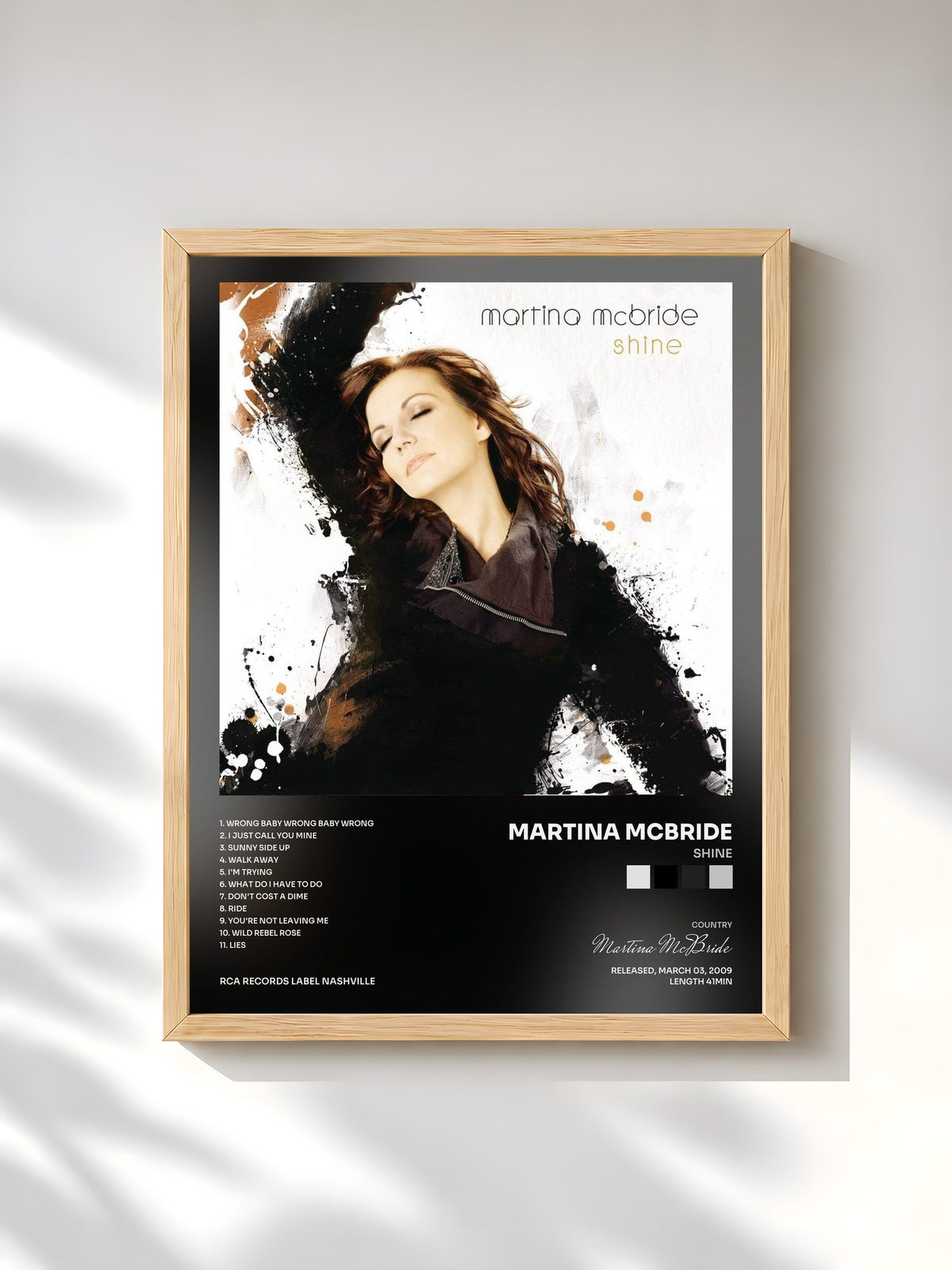 #bois Tableau de l'album Shine de Martina McBride, cadre en bois brut, imprimé et encadré en France