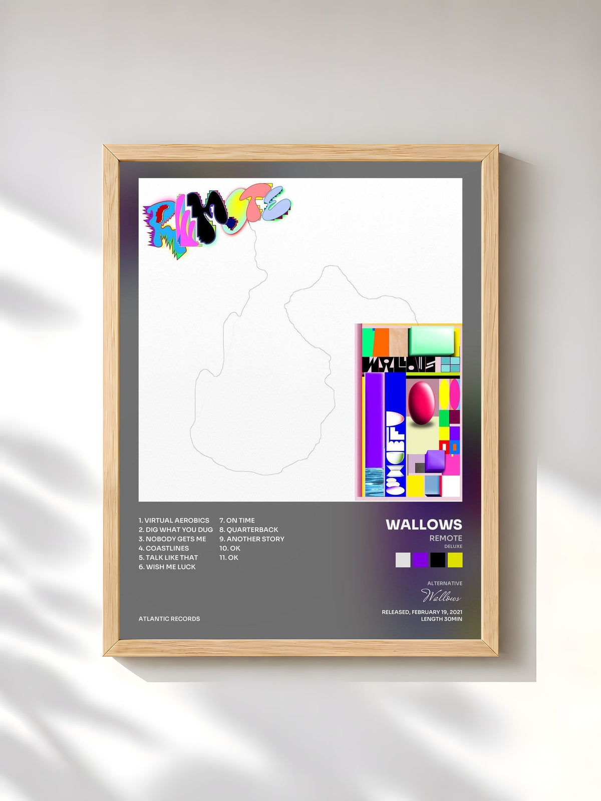 #bois Tableau de l'album Remote (Deluxe) de Wallows, cadre en bois brut, imprimé et encadré en France