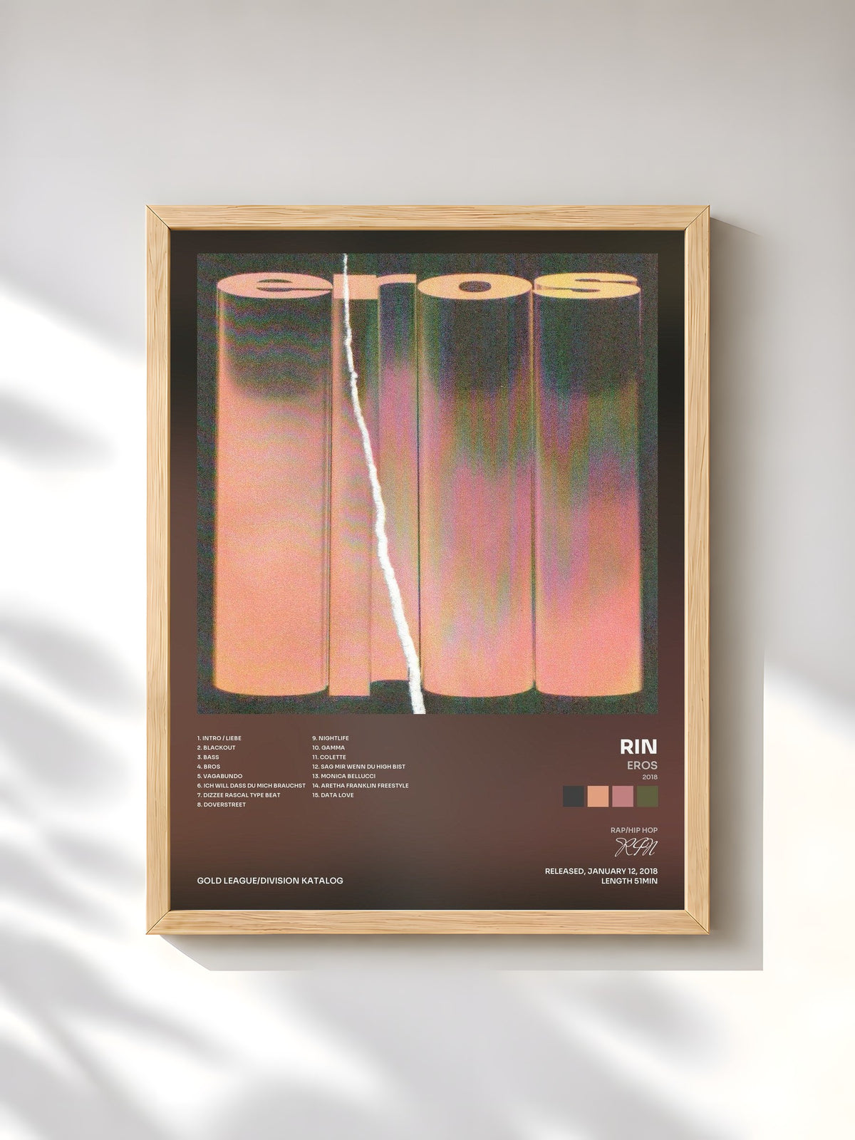 #bois Tableau de l'album EROS (2018) de RIN, cadre en bois brut, imprimé et encadré en France