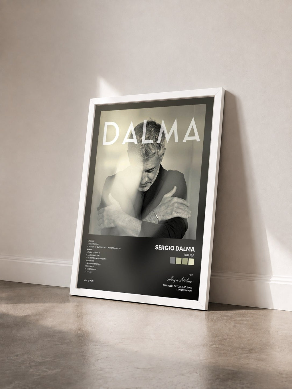 #blanc Tableau de l'album Dalma de Sergio Dalma vu de trois quarts, cadre blanc