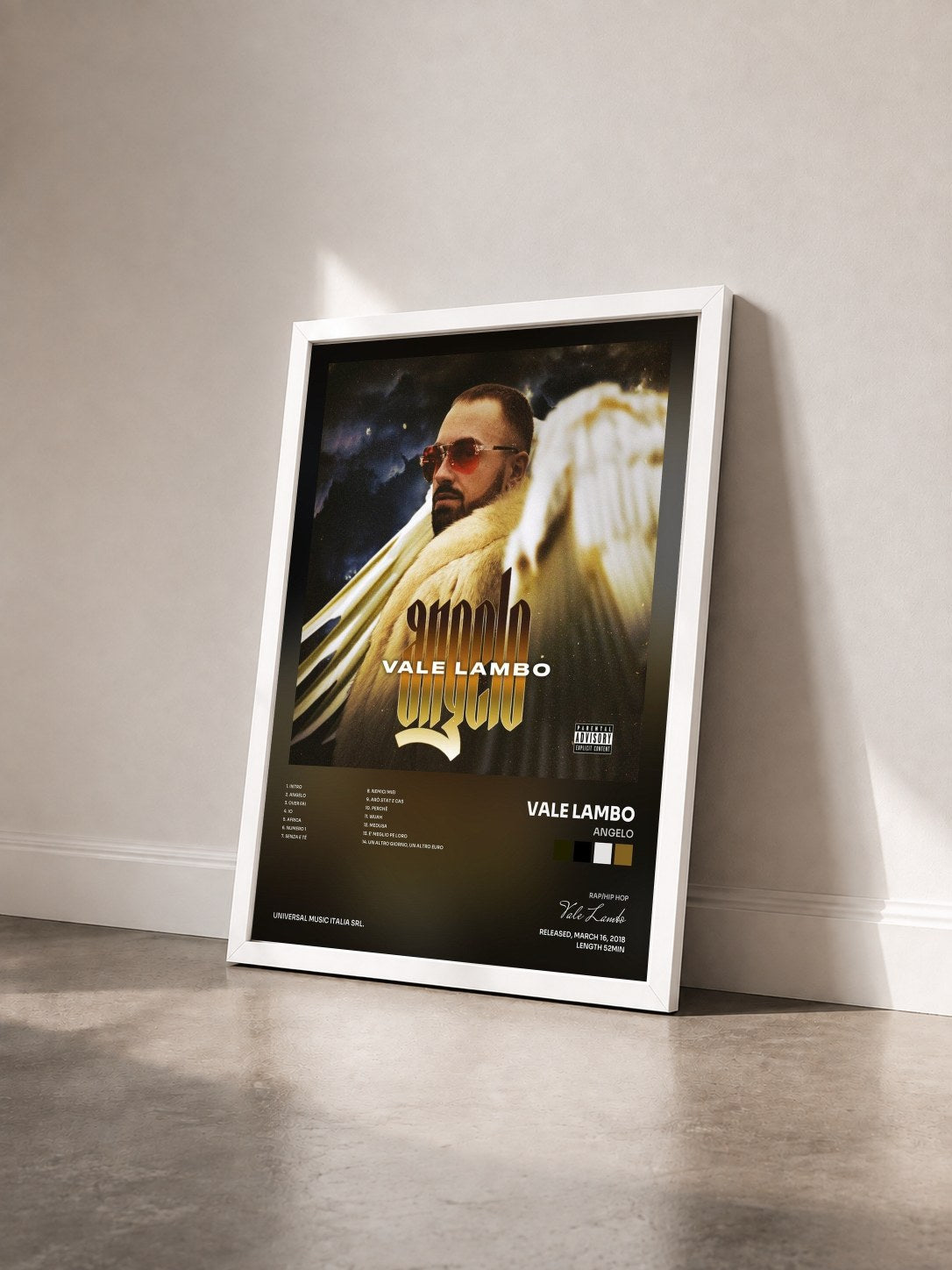 #blanc Tableau de l'album Angelo de Vale Lambo vu de trois quarts, cadre blanc