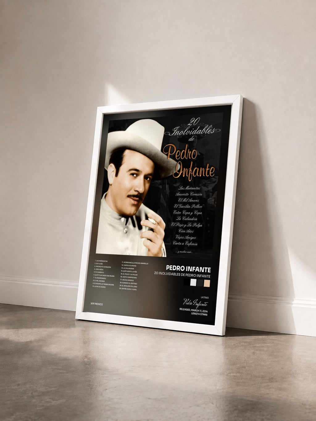 #blanc Tableau de l'album 20 Inolvidables de Pedro Infante de Pedro Infante vu de trois quarts, cadre blanc