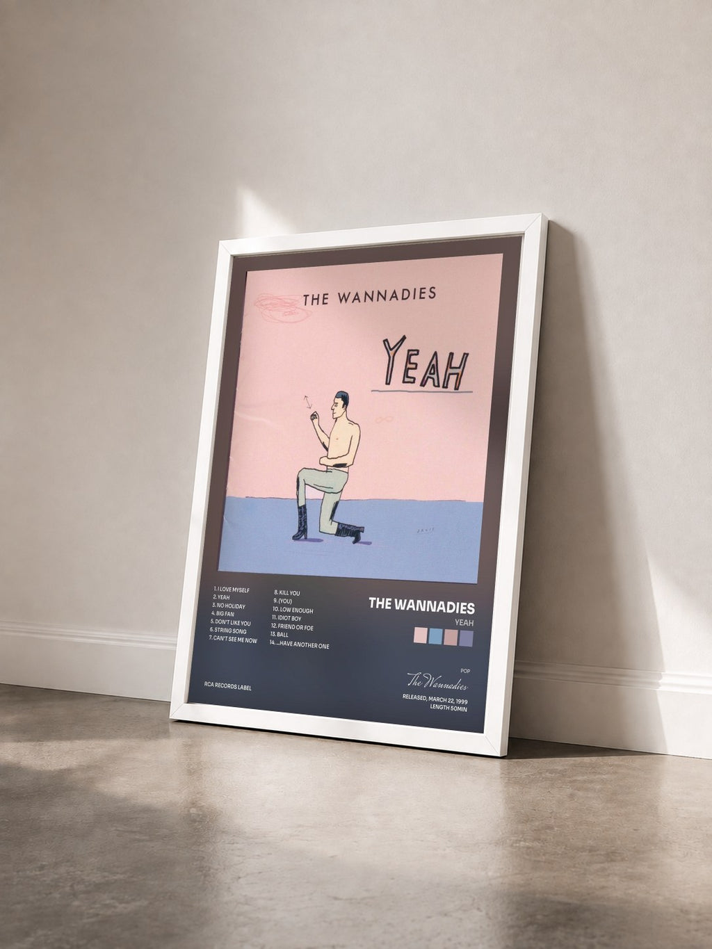 #blanc Tableau de l'album Yeah de The Wannadies vu de trois quarts, cadre blanc