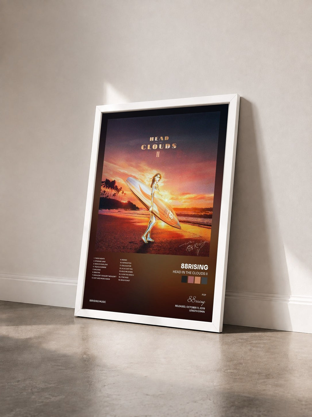 #blanc Tableau de l'album Head In The Clouds II de 88rising vu de trois quarts, cadre blanc