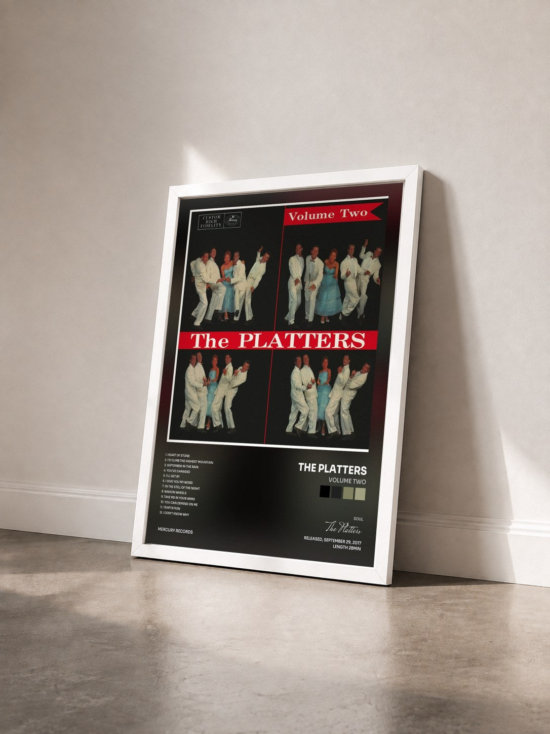 #blanc Tableau de l'album Volume Two de The Platters vu de trois quarts, cadre blanc