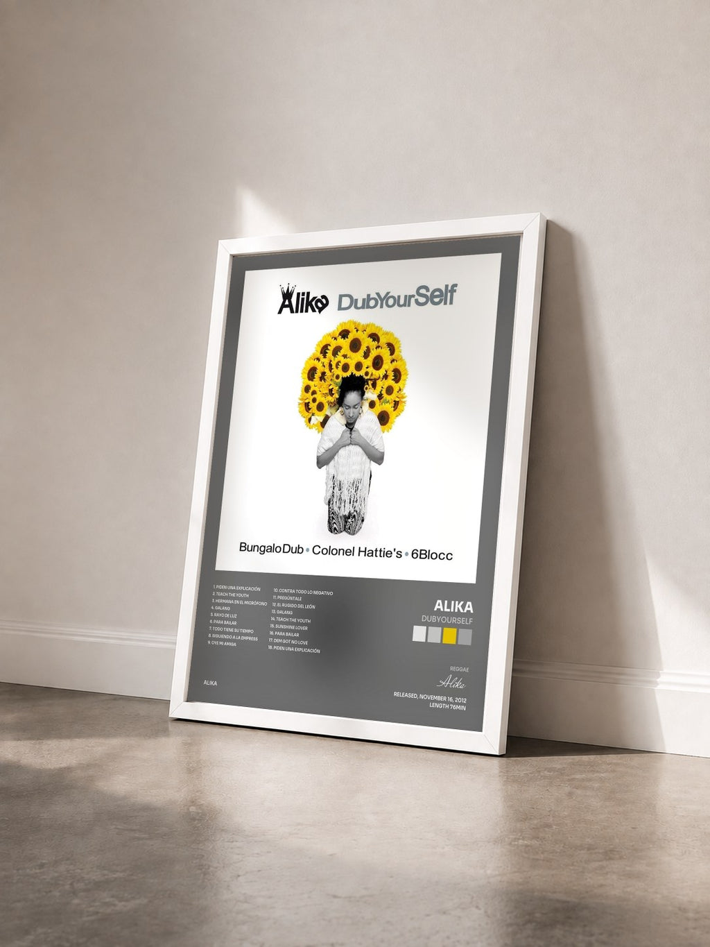 #blanc Tableau de l'album DubYourSelf de Alika vu de trois quarts, cadre blanc