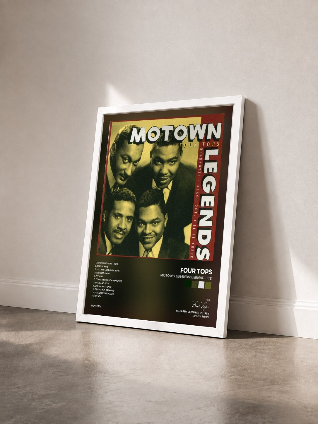 #blanc Tableau de l'album Motown Legends: Bernadette de Four Tops vu de trois quarts, cadre blanc