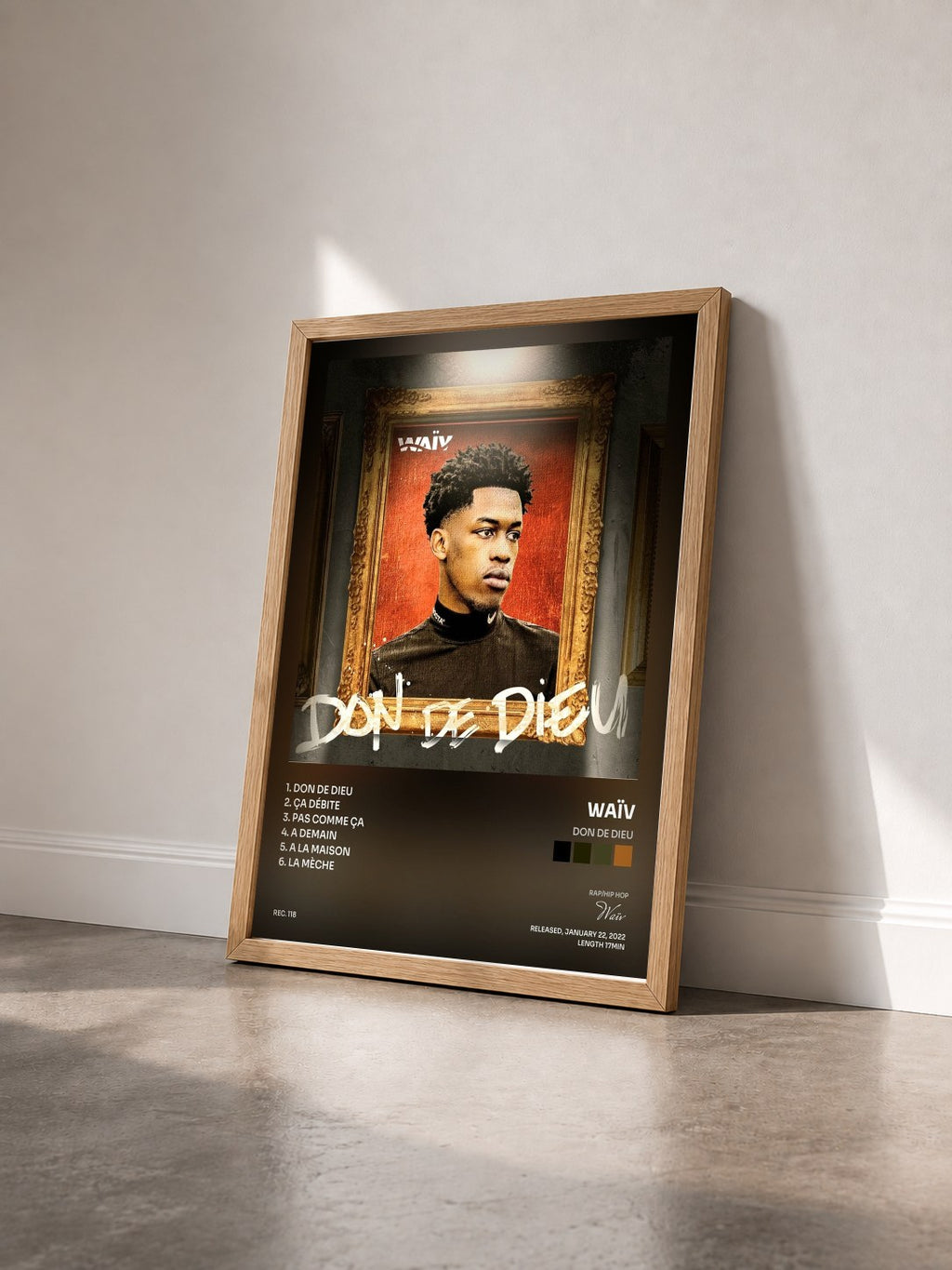 #bois Tableau de l'album Don de Dieu de Waïv vu de trois quarts, cadre en bois brut