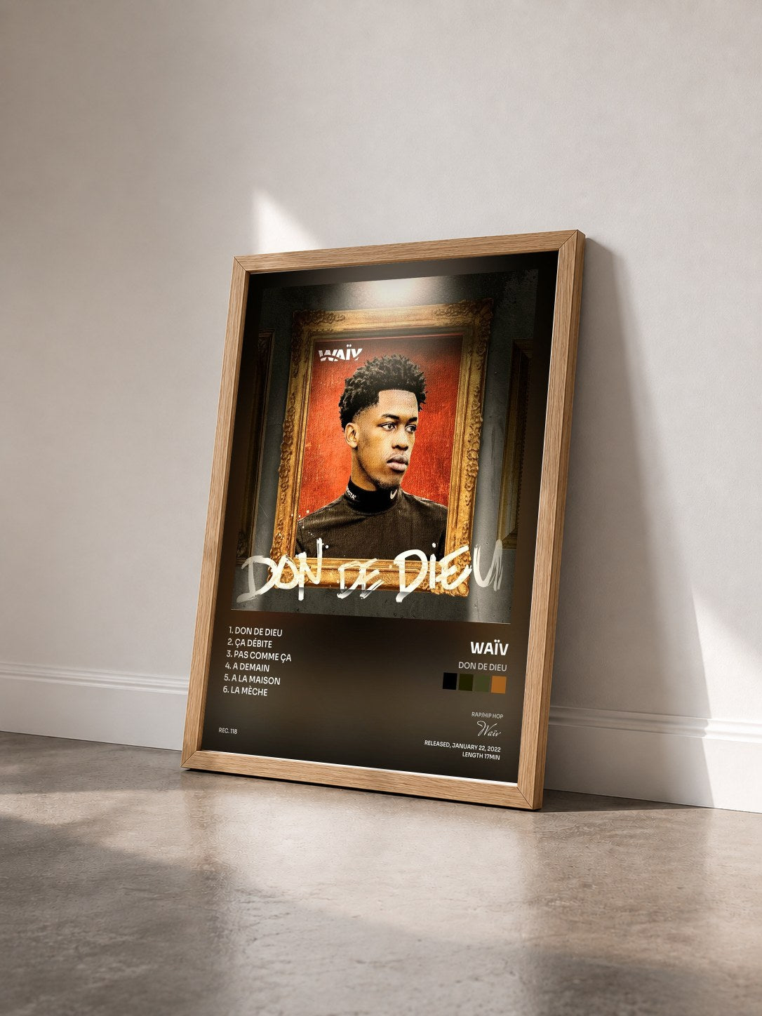 #bois Tableau de l'album Don de Dieu de Waïv vu de trois quarts, cadre en bois brut