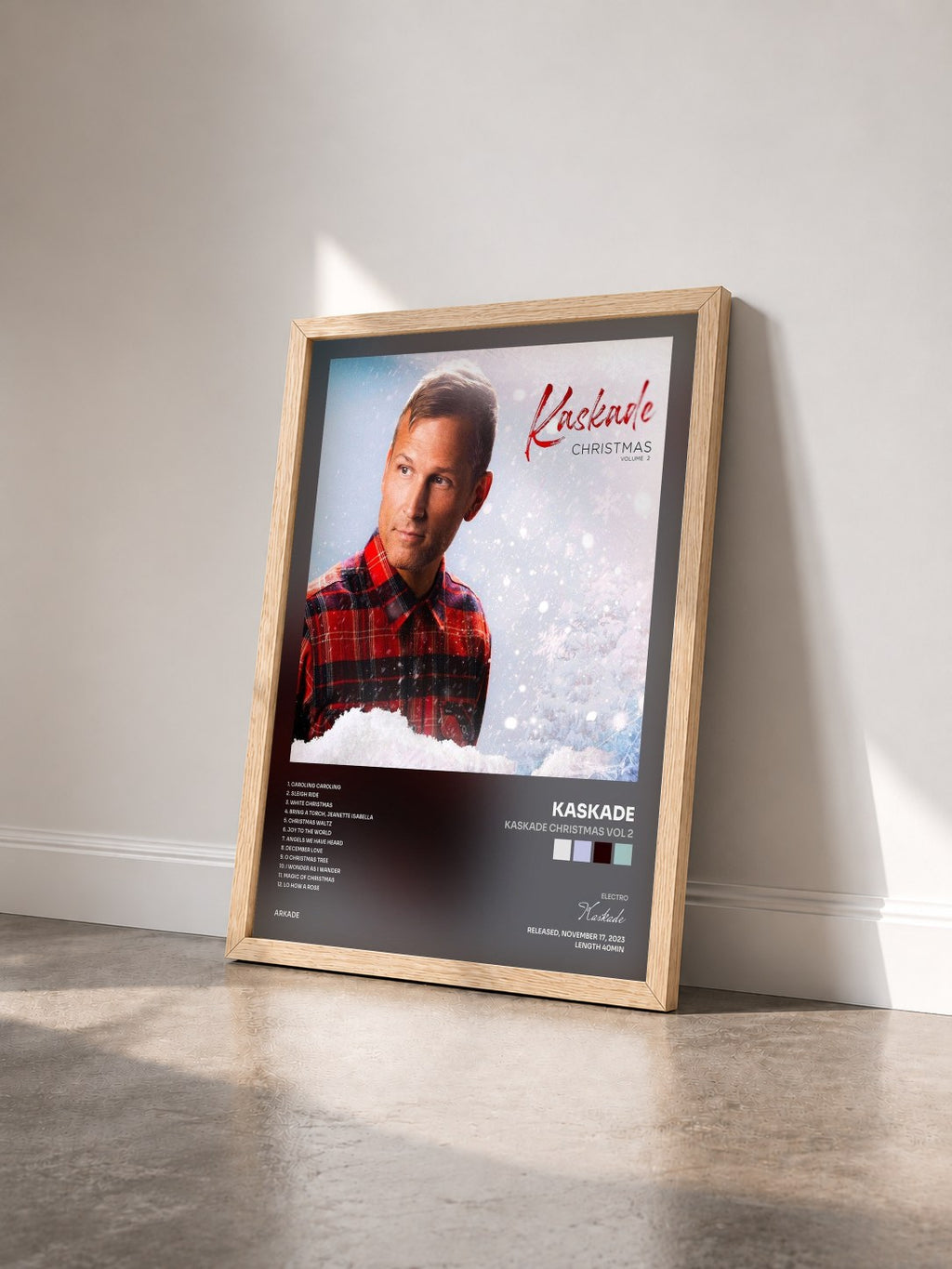 #bois Tableau de l'album Kaskade Christmas Vol 2 de Kaskade vu de trois quarts, cadre en bois brut