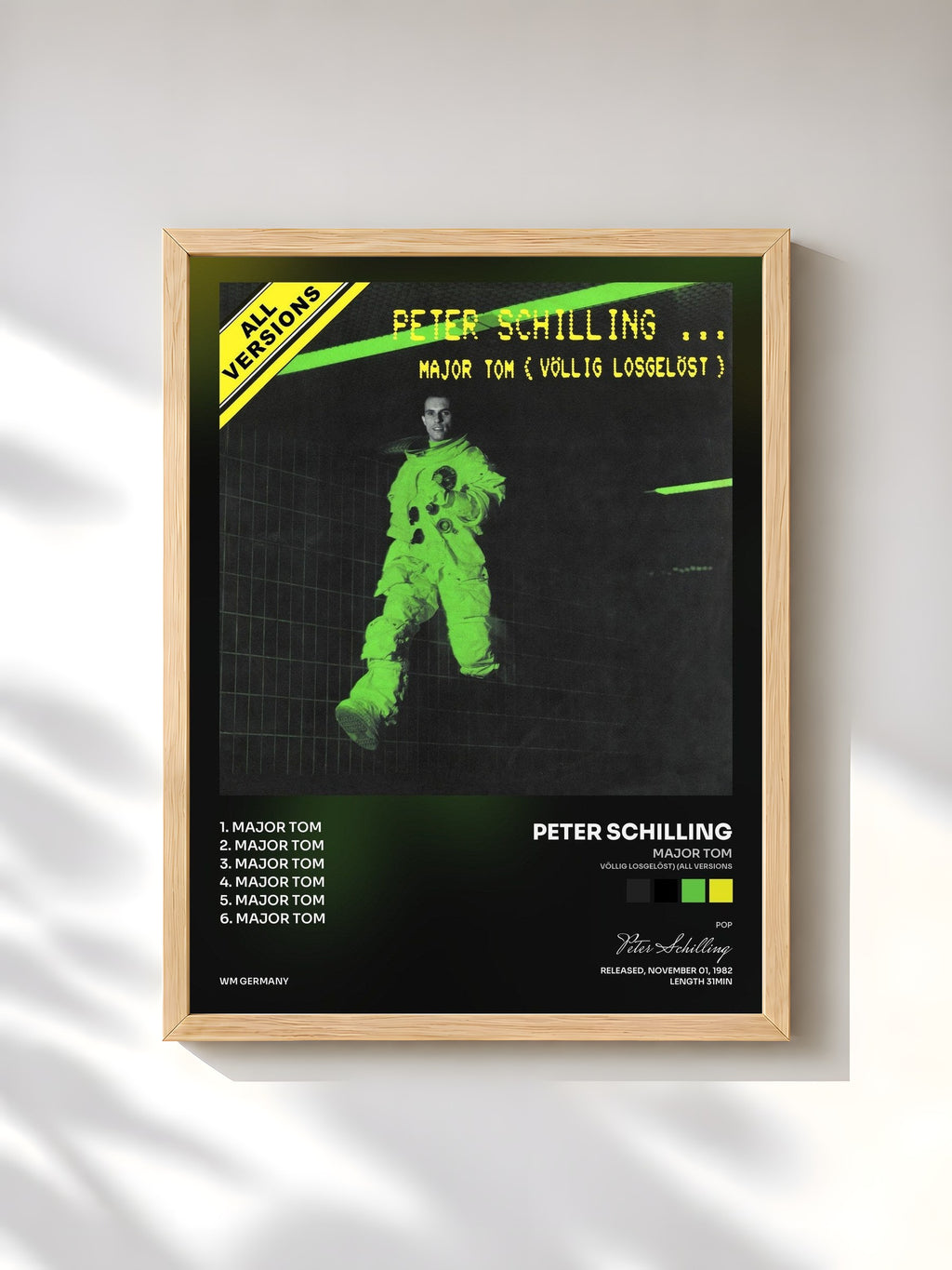 #bois Tableau de l'album Major Tom (Völlig losgelöst) (All Versions) de Peter Schilling, cadre en bois brut, imprimé et encadré en France