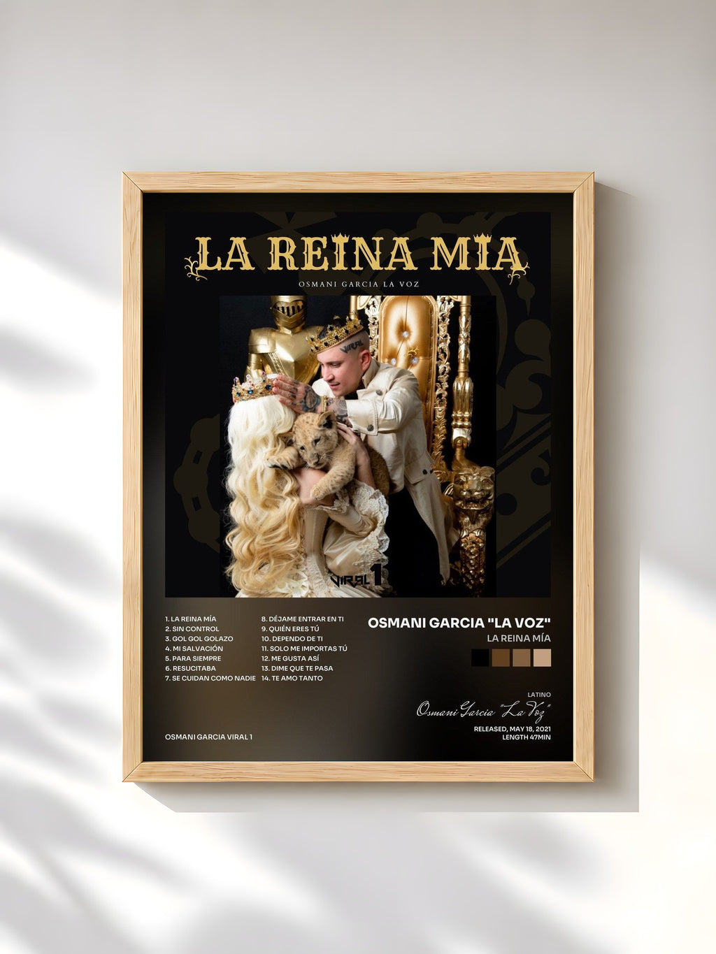 #bois Tableau de l'album La Reina Mía de Osmani Garcia "La Voz", cadre en bois brut, imprimé et encadré en France