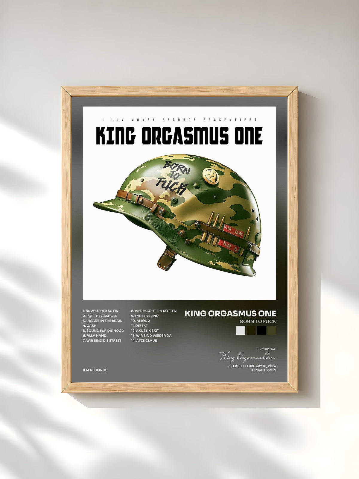#bois Tableau de l'album Born to Fuck de King Orgasmus One, cadre en bois brut, imprimé et encadré en France
