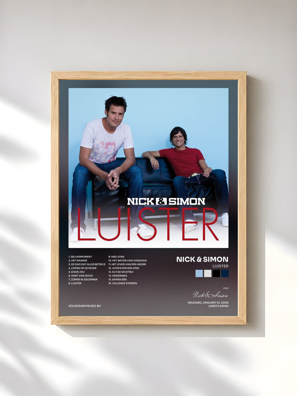 #bois Tableau de l'album Luister de Nick & Simon, cadre en bois brut, imprimé et encadré en France