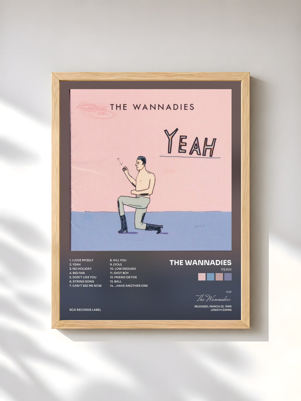 #bois Tableau de l'album Yeah de The Wannadies, cadre en bois brut, imprimé et encadré en France
